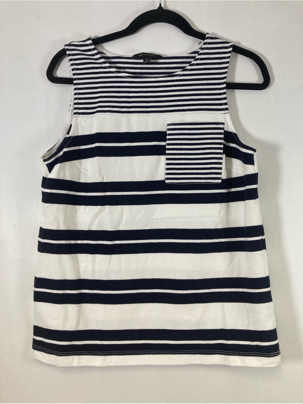 Banana republic Sleeveles Stripe Sub Jersey Top Pocket M White Navy coastal